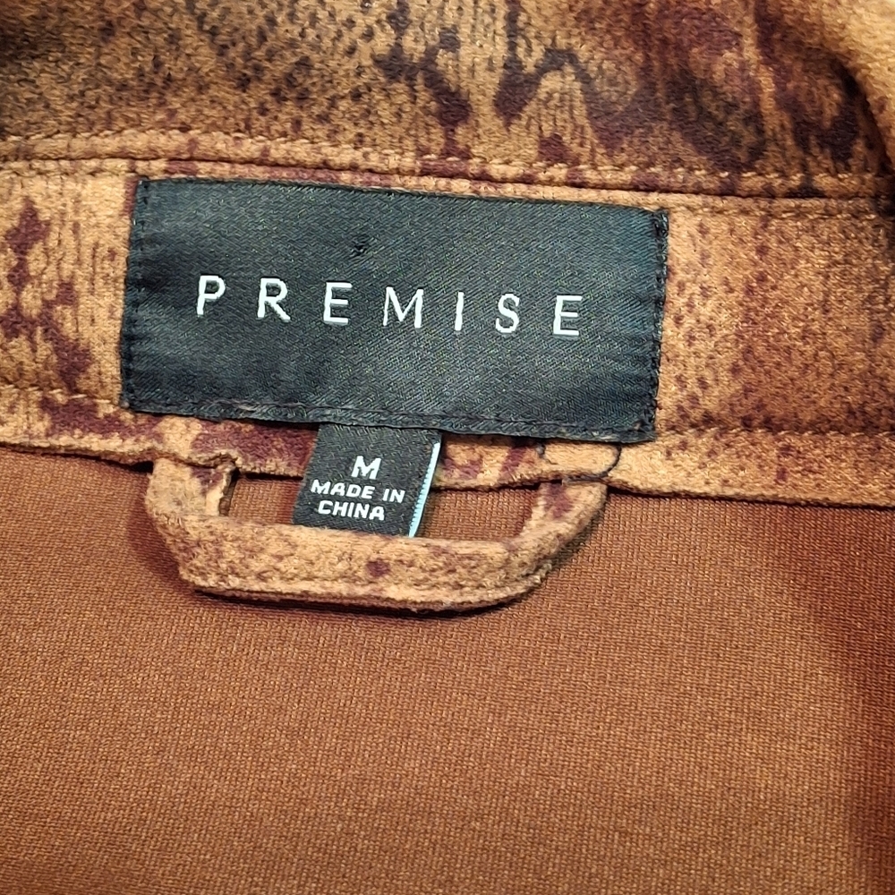 Premise Snakeskin Print Faux Leather Brown Open-Front Blazer Women Size Medium - Picture 12 of 16